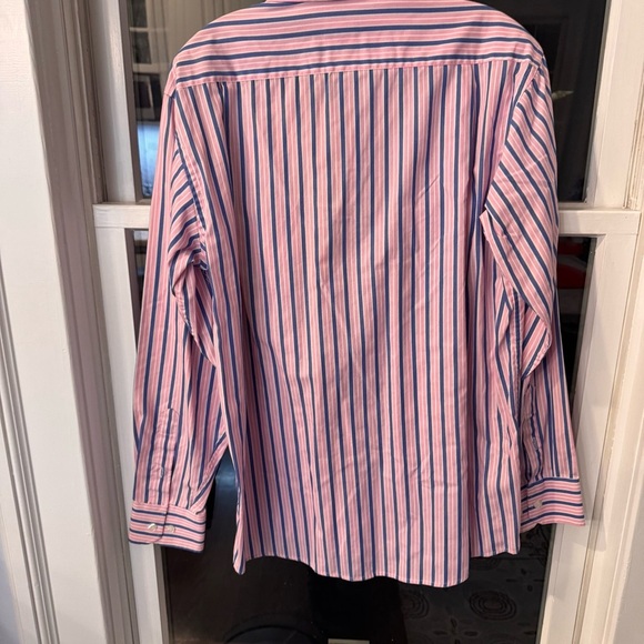 Lacoste Striped Shirt Men's Large Pink & Blue Stripes Pocket Logo Cotton - Picture 3 of 10